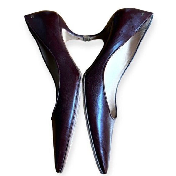Vintage 2000s Chanel Interlocking CC logo point leather Burgundy point pump sz 9 - Picture 4 of 8